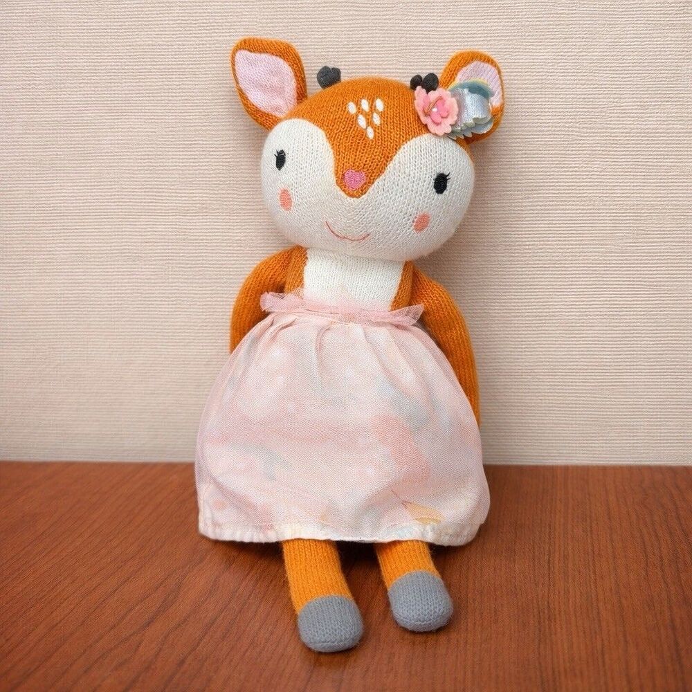 The Peanut Shell Knit Deer Girl Doll Woodland Fawn Pink Skirt 14” Lovey